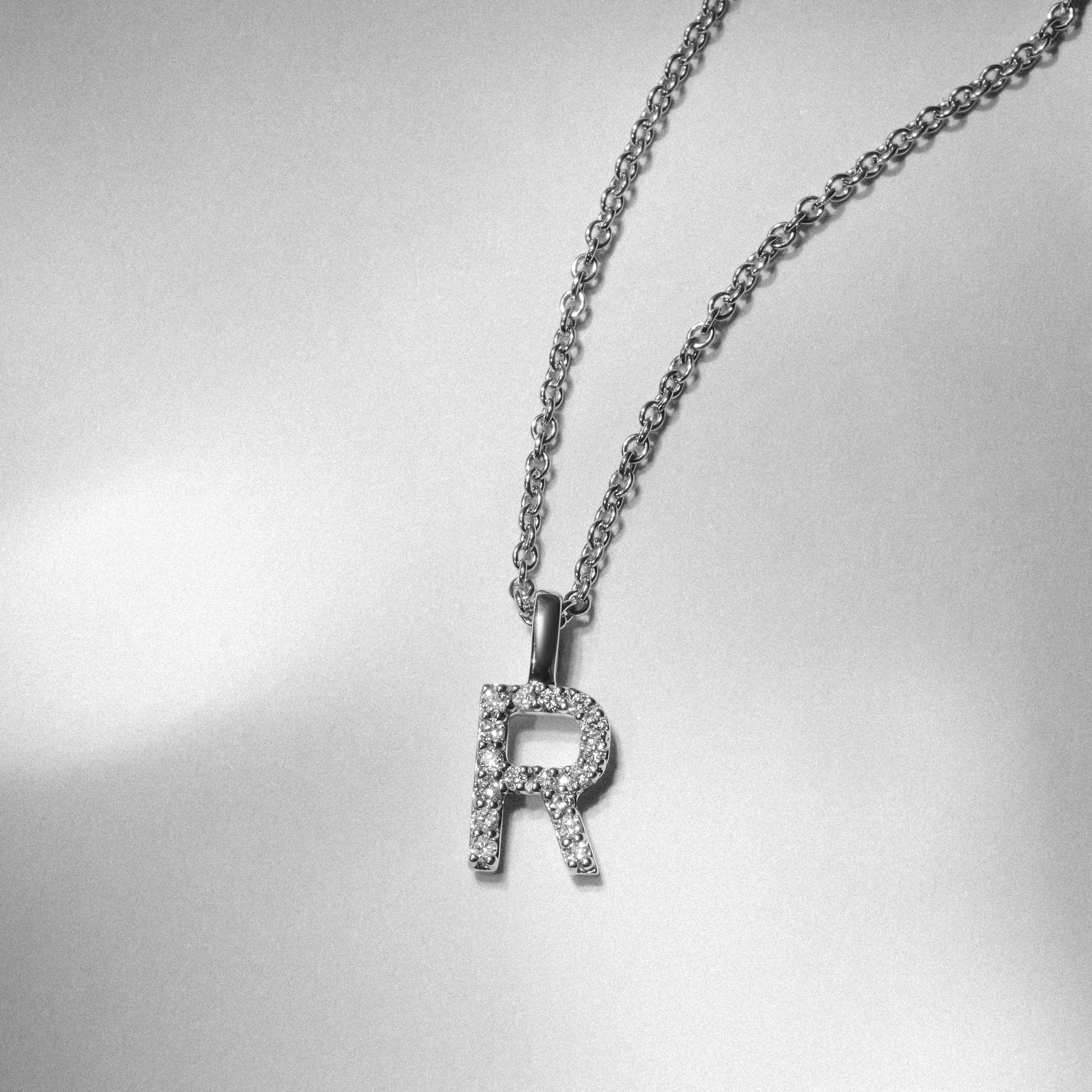 Love Letter Initial R Lab Diamond Necklace set in 9K White Gold